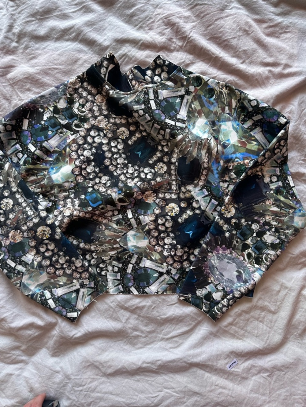 H&M Jewel Print Cropped Long Sleeve Top Gemstone Graphic Crop Top Size 2 - Picture 7 of 10